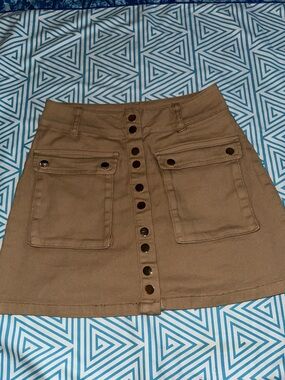 Fashion Nova Tan Button-Front Mini Skirt